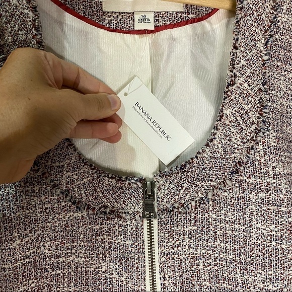 Banana Republic: Tweed Fringe Raw Edge Zip Up Business Blazer Jacket 14 (NWT) - Picture 3 of 9